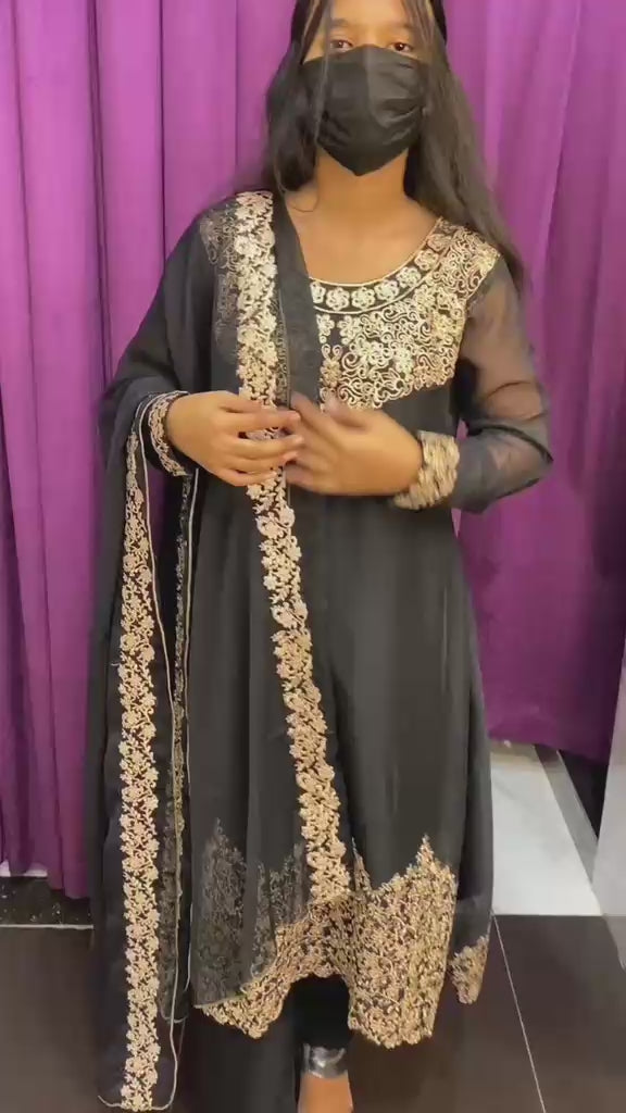 Black Chiffon Frock 3pc
