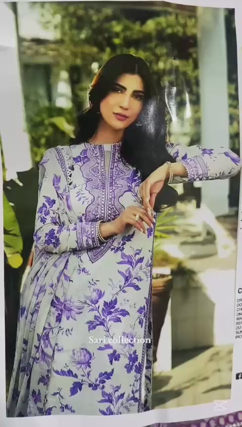 Lilac Bloom Lawn 3pc unstitched Suit