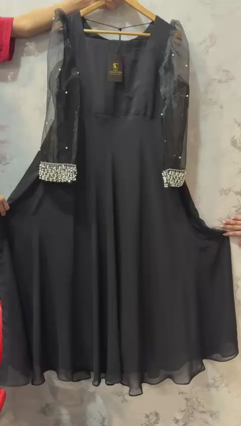Black Anarkali with Soft Pink Net Dupatta
