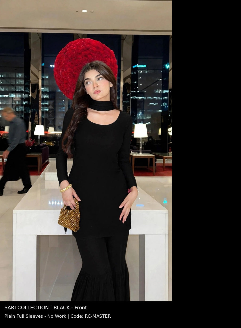 Jet Black Solid Choker Gharara - Full Sleeve Plain Edition