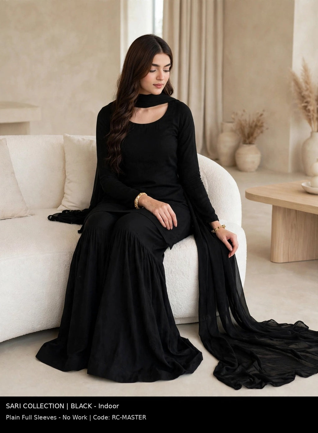 Jet Black Solid Choker Gharara - Full Sleeve Plain Edition