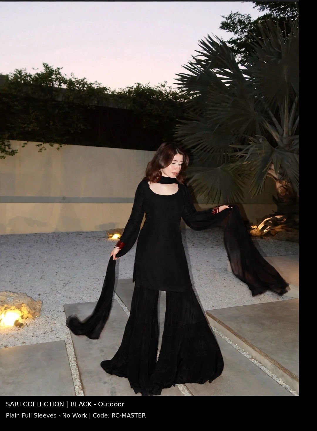 Jet Black Solid Choker Gharara - Full Sleeve Plain Edition