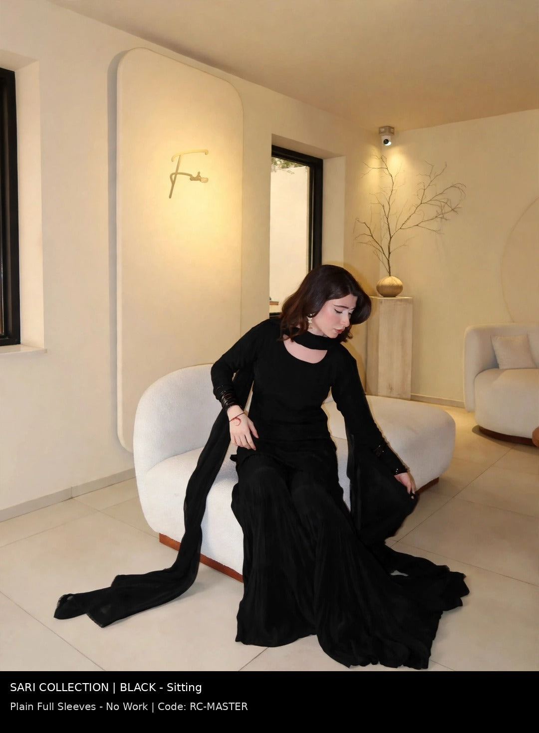 Jet Black Solid Choker Gharara - Full Sleeve Plain Edition